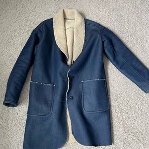 Madewell Sherpa Long Denim coat XXS EUC